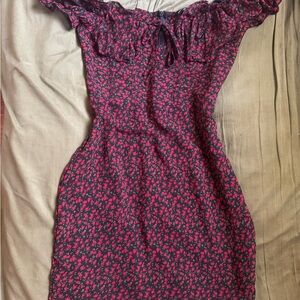 Floral Off-Shoulder Dress - Black and red